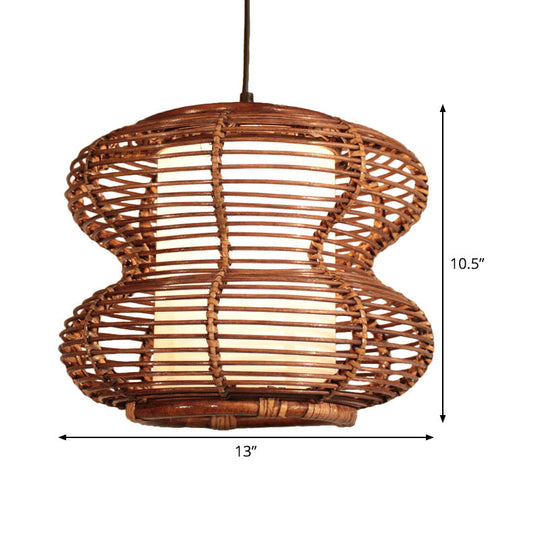 Bamboo Curved Pendant Light With Chinese Down Lighting In Brown