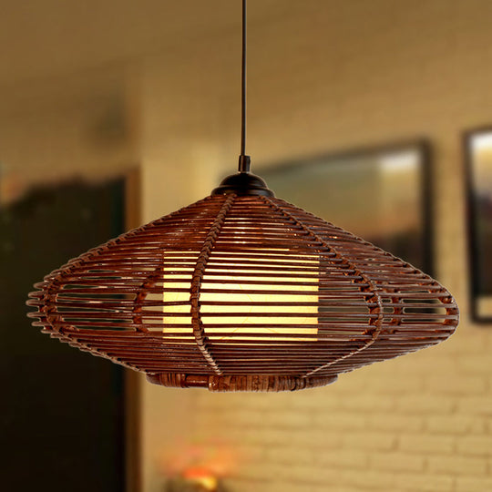 Asia Brown Tearoom Pendant Ceiling Light With Bamboo Jar Shade