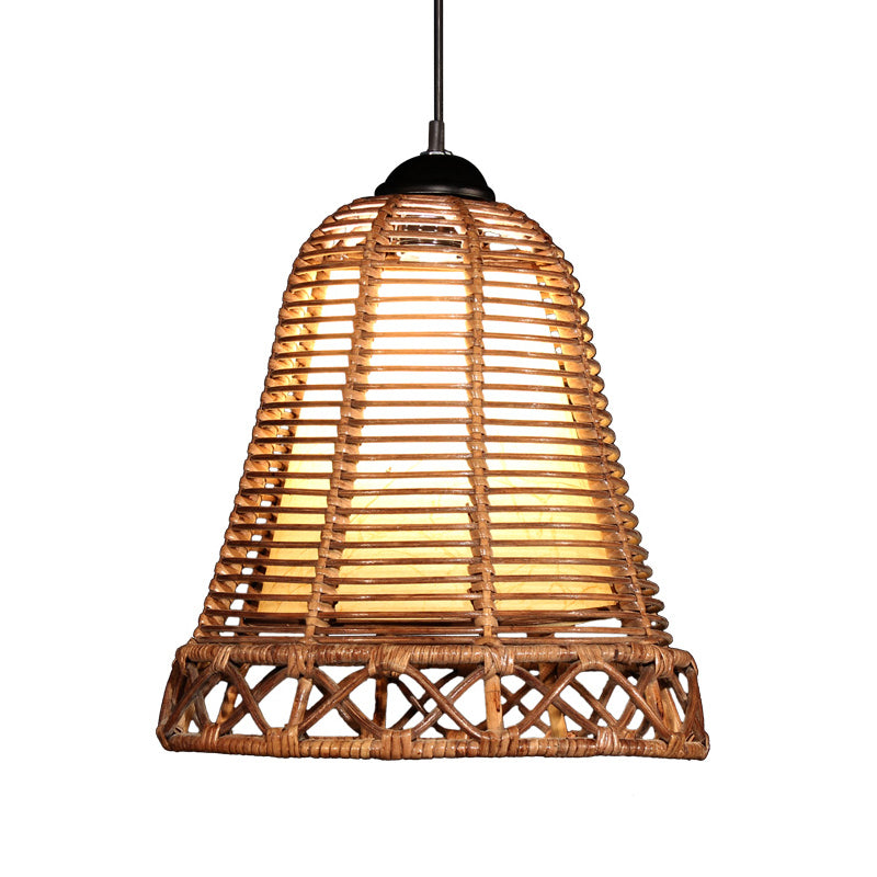 Japanese Bamboo Trumpet Pendant Lamp In Khaki - 1 Bulb Ceiling Suspension Lighting