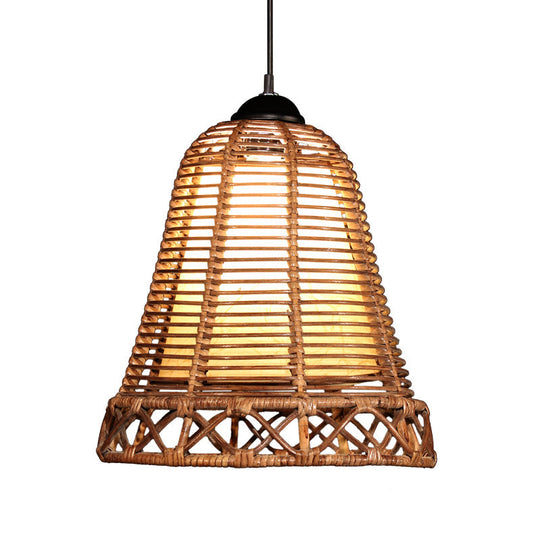 Japanese Bamboo Trumpet Pendant Lamp In Khaki - 1 Bulb Ceiling Suspension Lighting