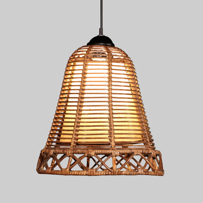 Japanese Bamboo Trumpet Pendant Lamp In Khaki - 1 Bulb Ceiling Suspension Lighting