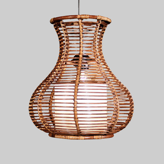 Gourd Hanging Light: Chinese Bamboo Pendant Fixture (1 Head Brown) - Ideal For Living Room