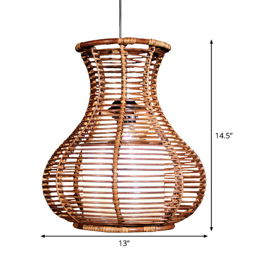 Gourd Hanging Light: Chinese Bamboo Pendant Fixture (1 Head Brown) - Ideal For Living Room