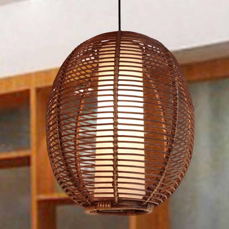 Bamboo Ceiling Pendant Light - Asian Style Brown Finish Ideal For Dining Room