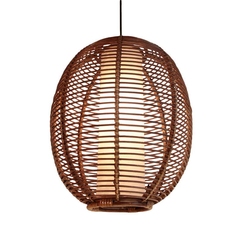 Bamboo Ceiling Pendant Light - Asian Style Brown Finish Ideal For Dining Room