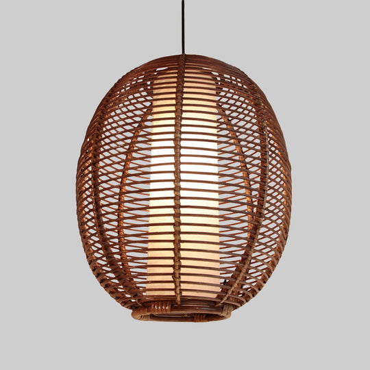 Bamboo Ceiling Pendant Light - Asian Style Brown Finish Ideal For Dining Room