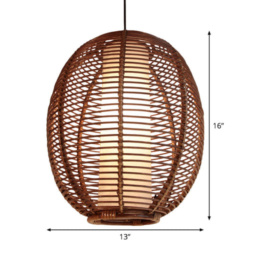 Bamboo Ceiling Pendant Light - Asian Style Brown Finish Ideal For Dining Room