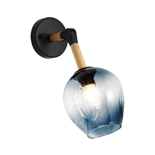 Nordic Globe Sconce Lighting - Adjustable 1 Light Wall Lamp In Black With White/Ocean Blue Glass