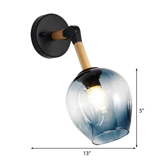 Nordic Globe Sconce Lighting - Adjustable 1 Light Wall Lamp In Black With White/Ocean Blue Glass