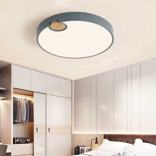 Modern Nordic Acrylic LED Flush Mount Ceiling Lamp, Grey Wood Deco, Warm/White/Neutral Light (3500-4099K), Multiple Size Options