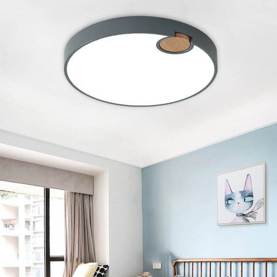 Modern Nordic Acrylic LED Flush Mount Ceiling Lamp, Grey Wood Deco, Warm/White/Neutral Light (3500-4099K), Multiple Size Options