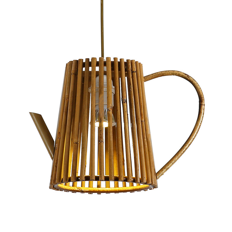 Asia 1-Head Bamboo Teapot Ceiling Lamp: Khaki Hanging Light Fixture For Living Room