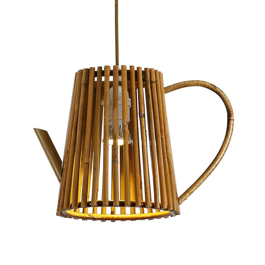 Asia 1-Head Bamboo Teapot Ceiling Lamp: Khaki Hanging Light Fixture For Living Room