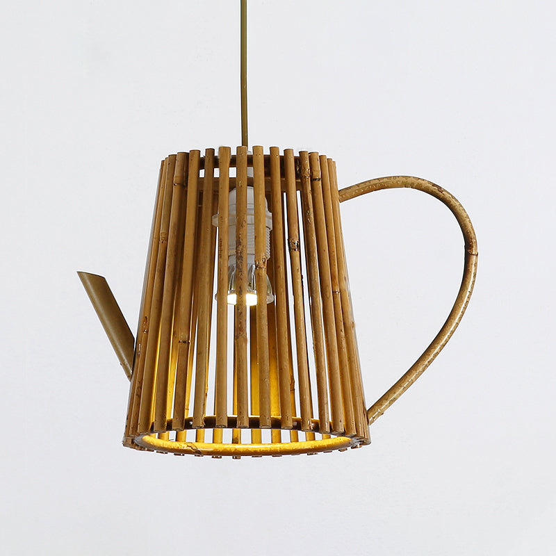 Asia 1-Head Bamboo Teapot Ceiling Lamp: Khaki Hanging Light Fixture For Living Room