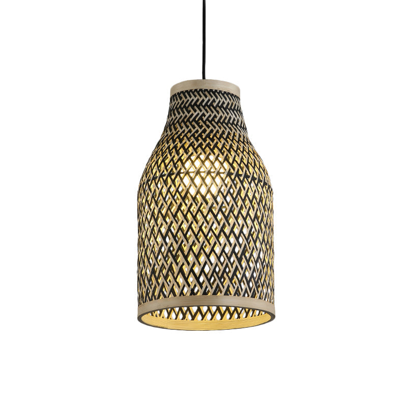 Japanese Rattan Pendant Lighting: Hand Woven Black 1 Bulb Ceiling Lamp