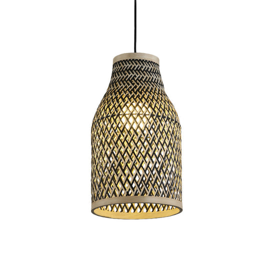 Japanese Rattan Pendant Lighting: Hand Woven Black 1 Bulb Ceiling Lamp