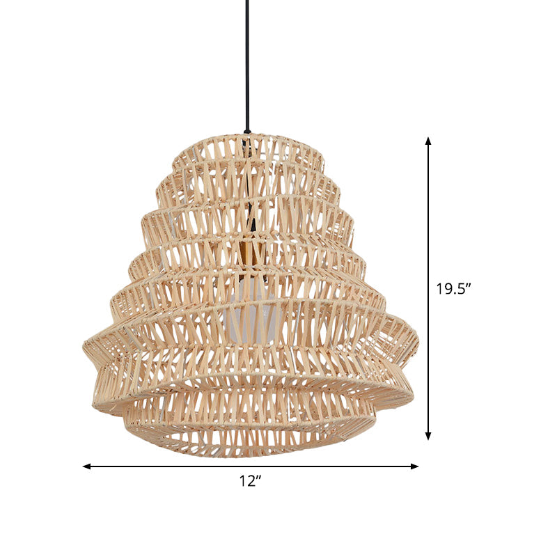 Laser-Cut Bamboo Chinese Hanging Lamp 1-Head Beige Pendant Light Fixture - 12/18 Wide