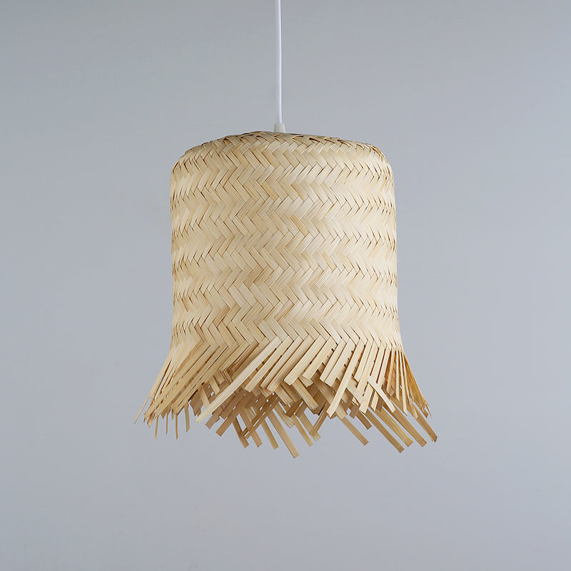 Japanese Bamboo Pendant Lamp - Hand Twisted 1 Head 8/10 Wide Beige Ceiling Hanging Light