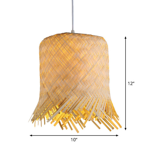 Japanese Bamboo Pendant Lamp - Hand Twisted 1 Head 8/10 Wide Beige Ceiling Hanging Light