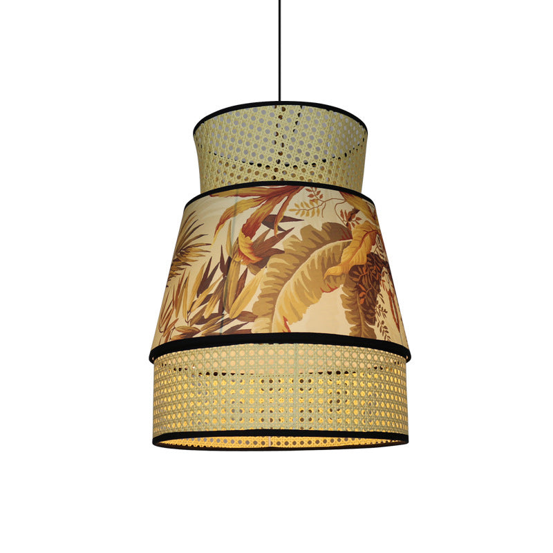 Beige Flared Hanging Pendant Light - Chinese 1 Head Ceiling Lamp With Rattan Shade