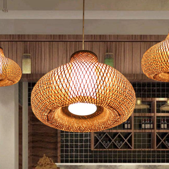 Bamboo Ceiling Lamp - Flaxen Hanging Pendant For Dining Room Chinese Design 1 Bulb