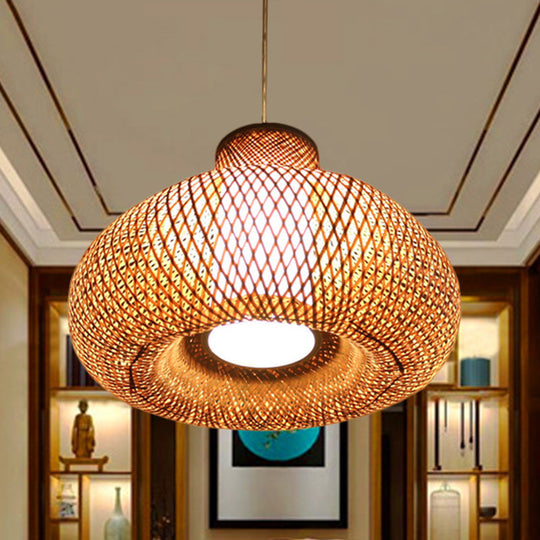 Bamboo Ceiling Lamp - Flaxen Hanging Pendant For Dining Room Chinese Design 1 Bulb