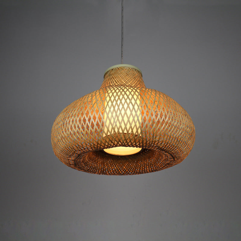 Bamboo Ceiling Lamp - Flaxen Hanging Pendant For Dining Room Chinese Design 1 Bulb