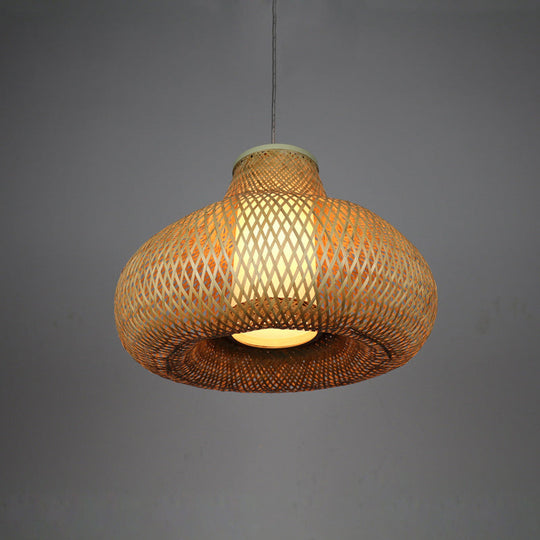 Bamboo Ceiling Lamp - Flaxen Hanging Pendant For Dining Room Chinese Design 1 Bulb