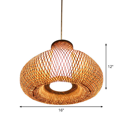 Bamboo Ceiling Lamp - Flaxen Hanging Pendant For Dining Room Chinese Design 1 Bulb