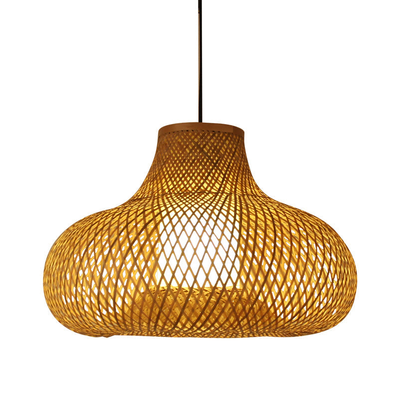 Bamboo Handwoven Japanese Pendant Lamp - 1 Head Ceiling Suspension Light In Flaxen