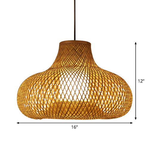 Bamboo Handwoven Japanese Pendant Lamp - 1 Head Ceiling Suspension Light In Flaxen