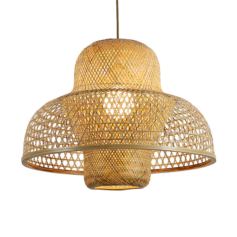 Handcrafted Asian Pendant Light: Flaxen Bamboo Shade 1 Head Hanging Fixture