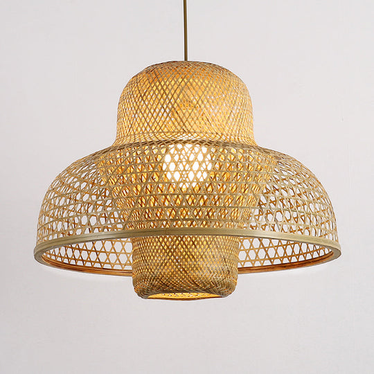 Handcrafted Asian Pendant Light: Flaxen Bamboo Shade 1 Head Hanging Fixture