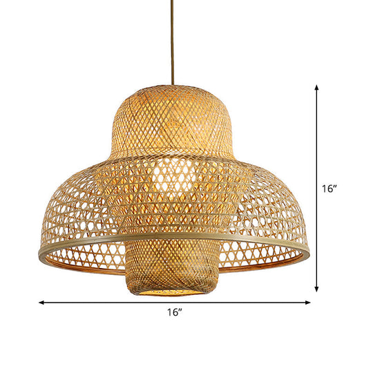 Handcrafted Asian Pendant Light: Flaxen Bamboo Shade 1 Head Hanging Fixture