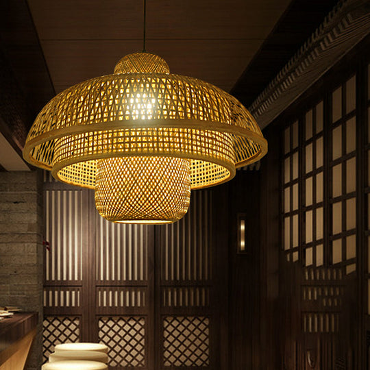 Teahouse Pendant Lamp - Asia Flaxen Ceiling Hanging Light With Bamboo Shade