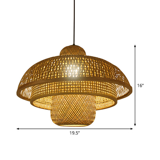 Teahouse Pendant Lamp - Asia Flaxen Ceiling Hanging Light With Bamboo Shade