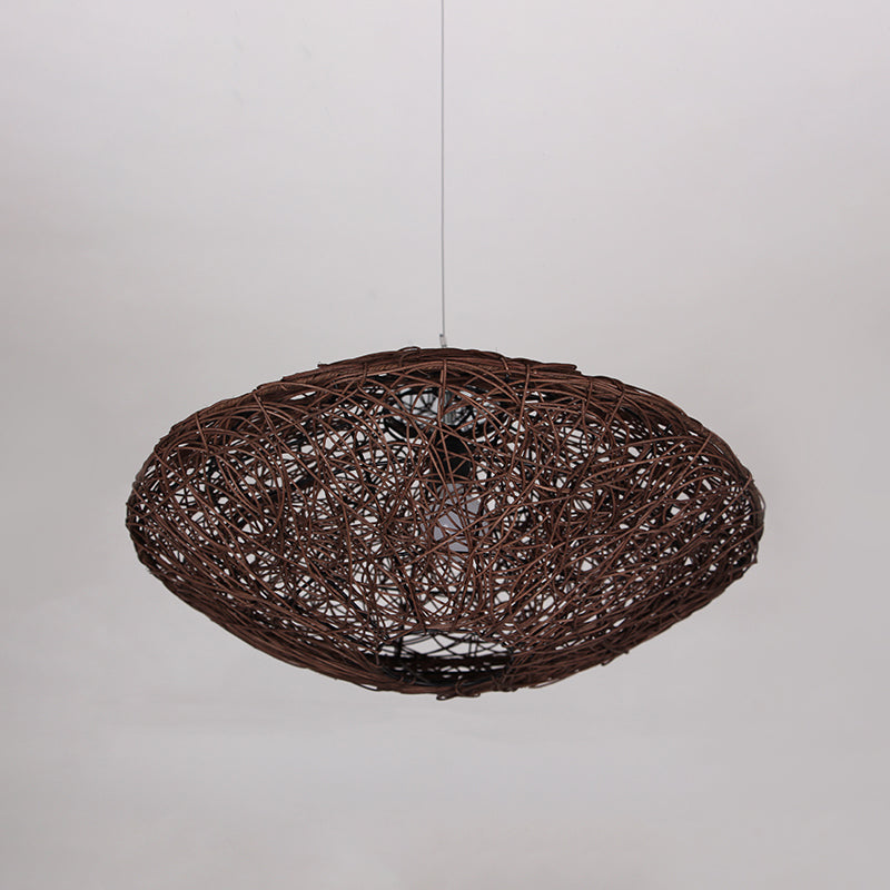 1-Head Asian Teahouse Hanging Light - Black/White Pendant Lighting Fixture With Rattan Lantern Shade