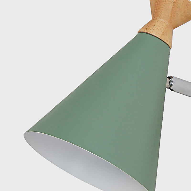 Nordic Style Metal Cone Shade Wall Light: 1-Light Rotatable Bedside Reading Lamp In Blue Green Grey