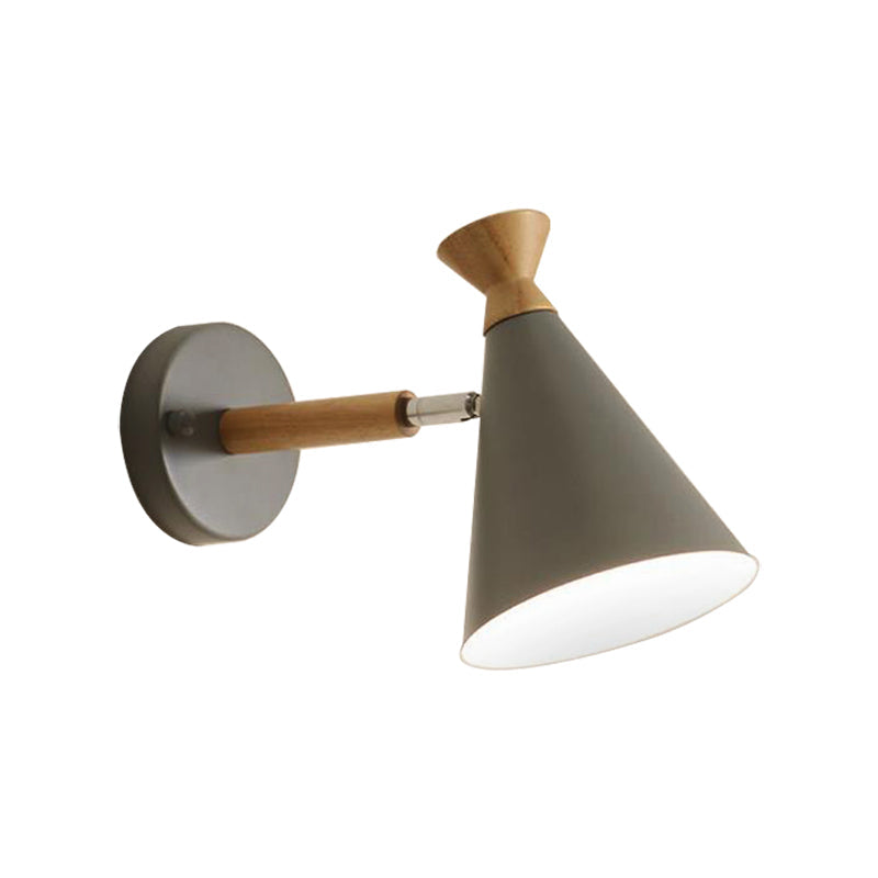 Nordic Style Metal Cone Shade Wall Light: 1-Light Rotatable Bedside Reading Lamp In Blue Green Grey