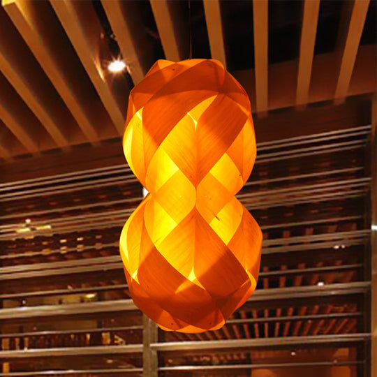 1 Bulb Hand Woven Beige Pendant Light - Chinese Wood Suspended Fixture