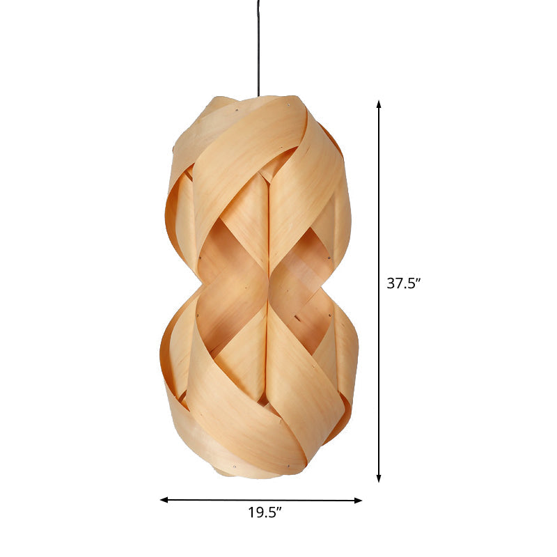 1 Bulb Hand Woven Beige Pendant Light - Chinese Wood Suspended Fixture