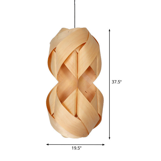 1 Bulb Hand Woven Beige Pendant Light - Chinese Wood Suspended Fixture