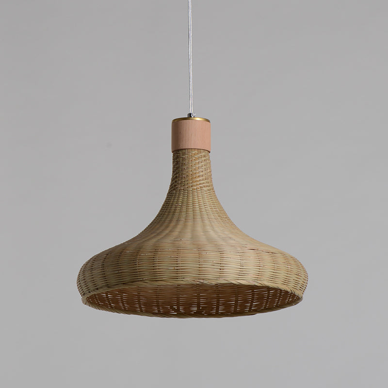 Japanese Bamboo Pendant Light: Handcrafted 1-Bulb Suspended Fixture In Flaxen