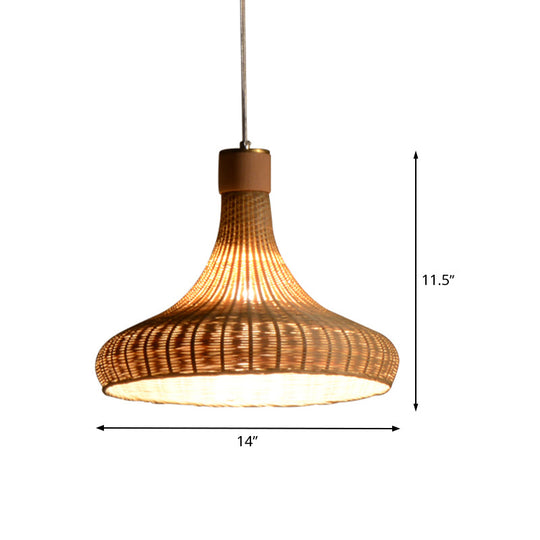 Japanese Bamboo Pendant Light: Handcrafted 1-Bulb Suspended Fixture In Flaxen