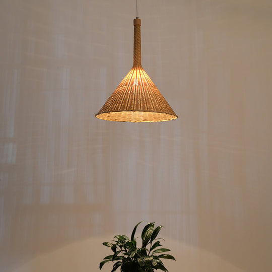 Bamboo Conical Ceiling Lamp: Flaxen Pendant Light For Tearoom With Asian Influence