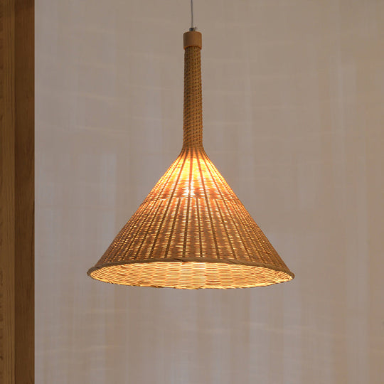 Bamboo Conical Ceiling Lamp: Flaxen Pendant Light For Tearoom With Asian Influence