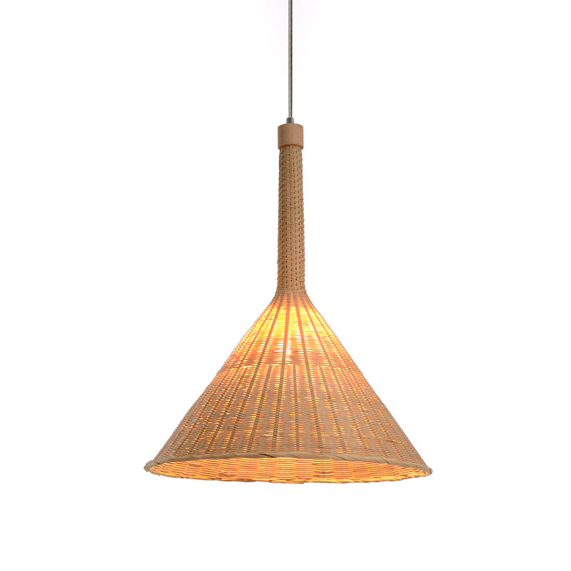 Bamboo Conical Ceiling Lamp: Flaxen Pendant Light For Tearoom With Asian Influence