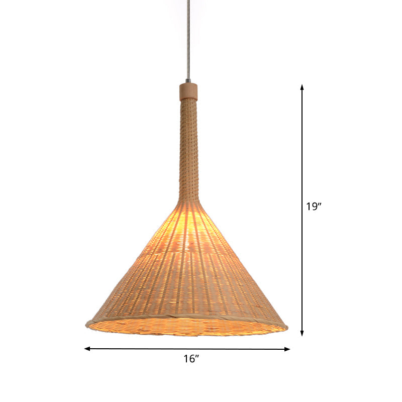 Bamboo Conical Ceiling Lamp: Flaxen Pendant Light For Tearoom With Asian Influence