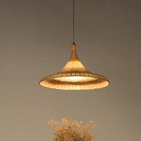 Flaxen Chinese Bamboo Pendant Light With Wide Flare Design