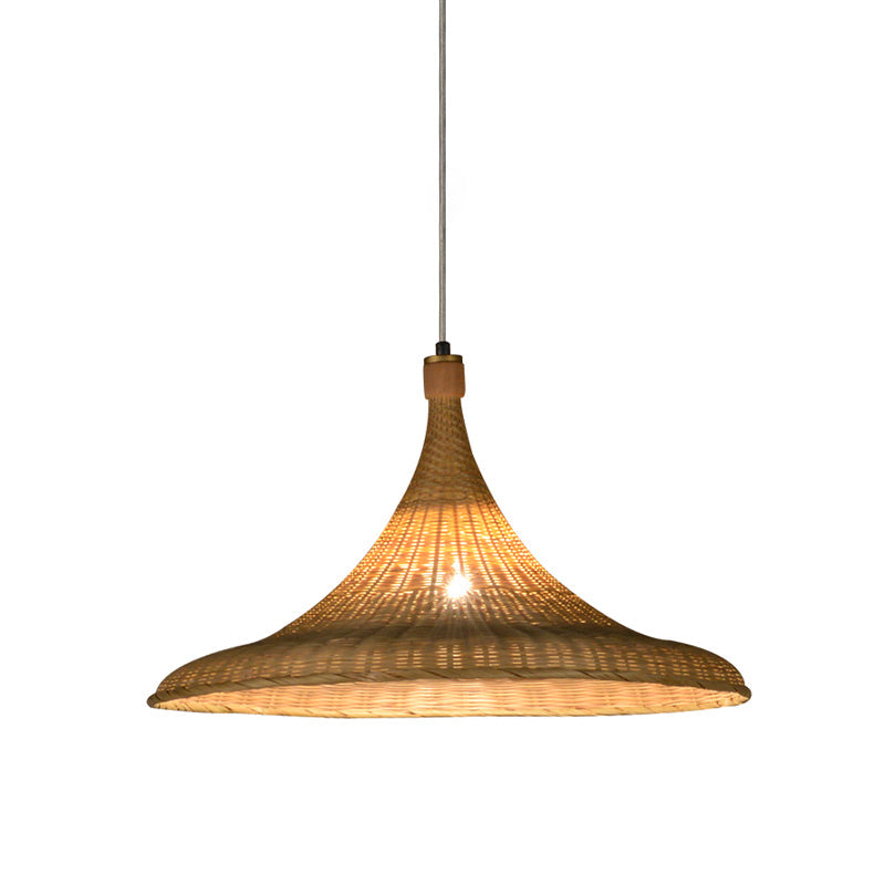 Flaxen Chinese Bamboo Pendant Light With Wide Flare Design